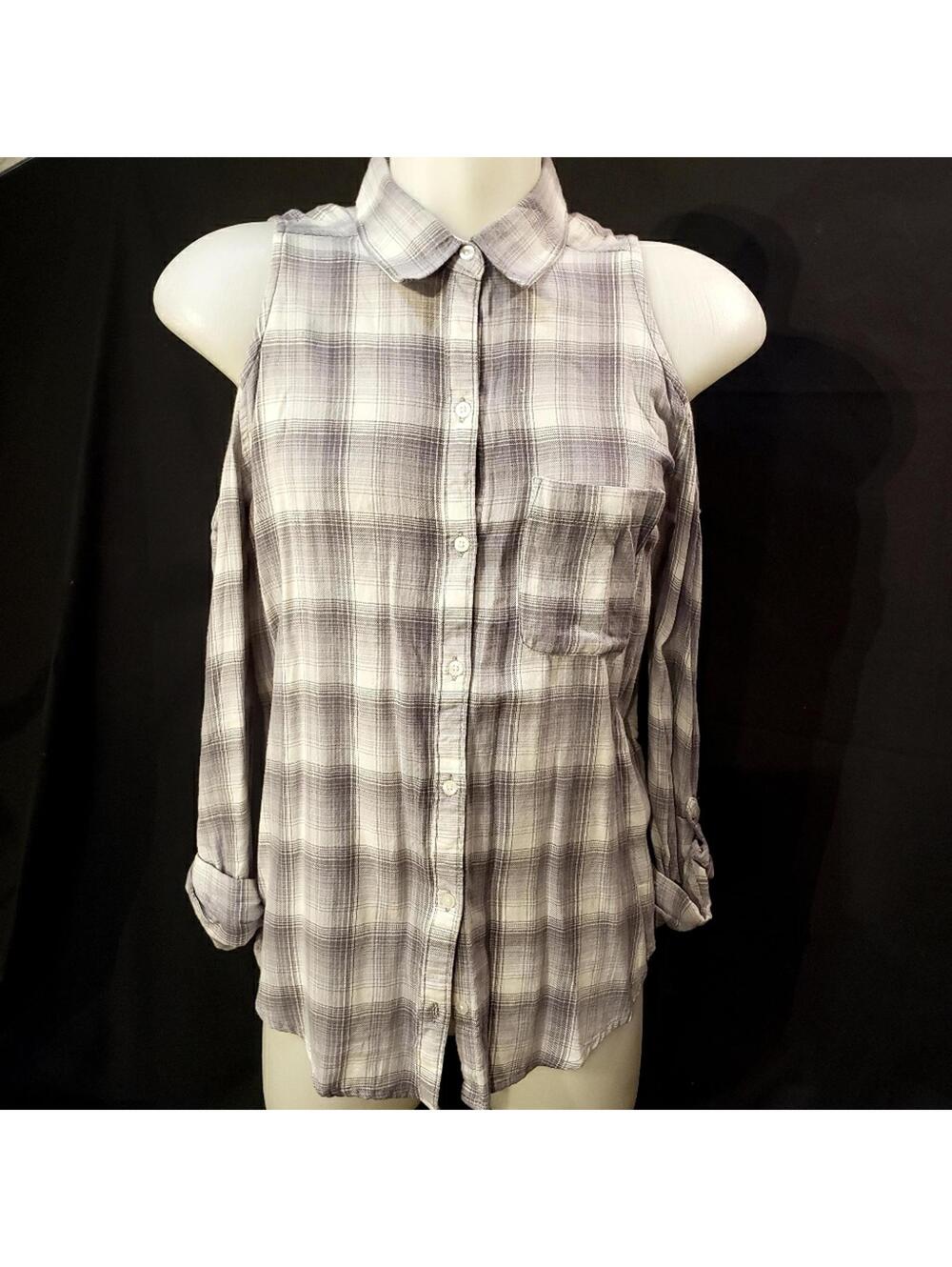 Hollister Cold Shoulder Plaid Shirt sz L